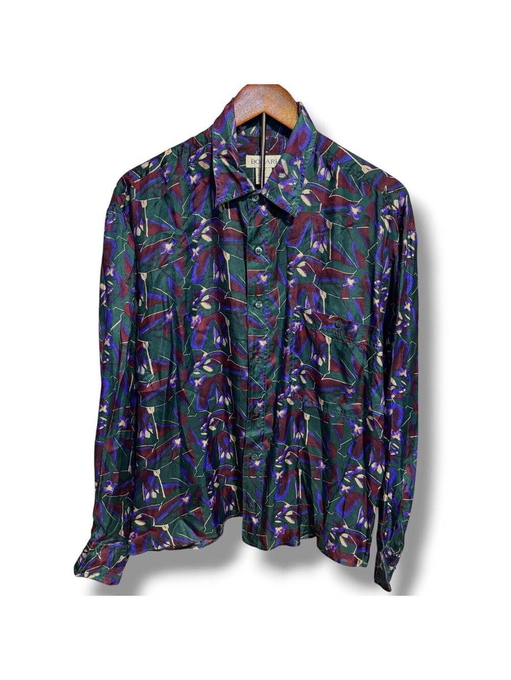 Vintage 90s BOGARI 100% Silk Abstract Floral Button Shirt Men’s M